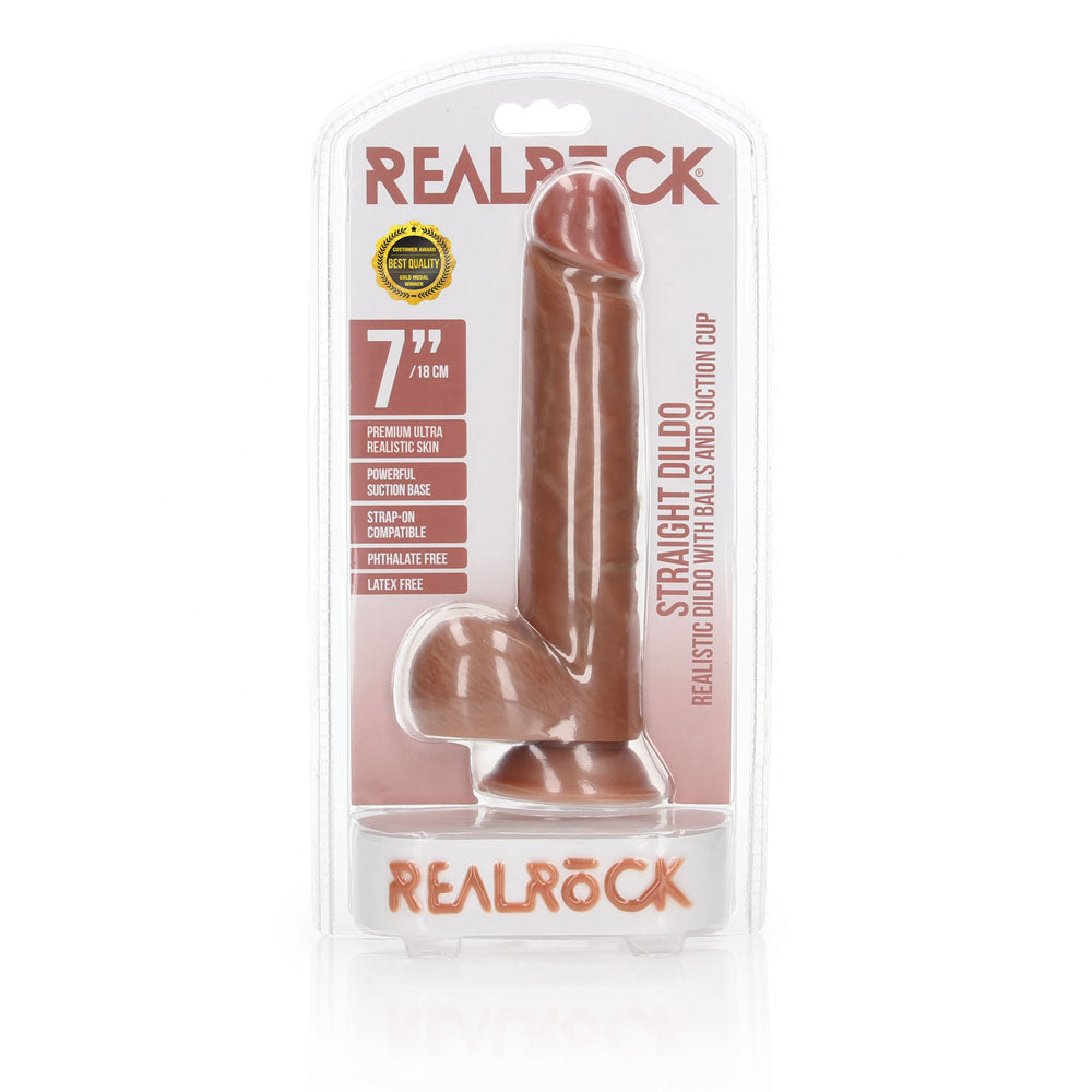 REALROCK Straight Realistic Dildo with Balls - Tan 18cm (7") Dong with Suction