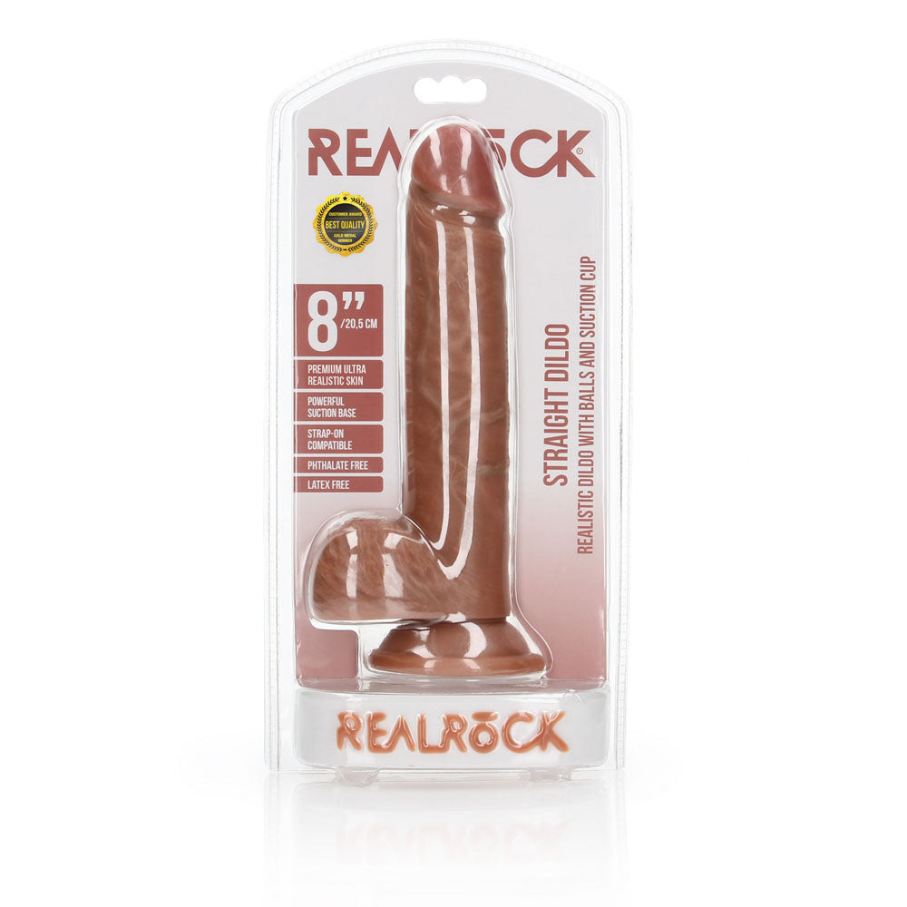 REALROCK Straight Realistic Dildo with Balls - Tan 20.5cm (8") Dong with Suction