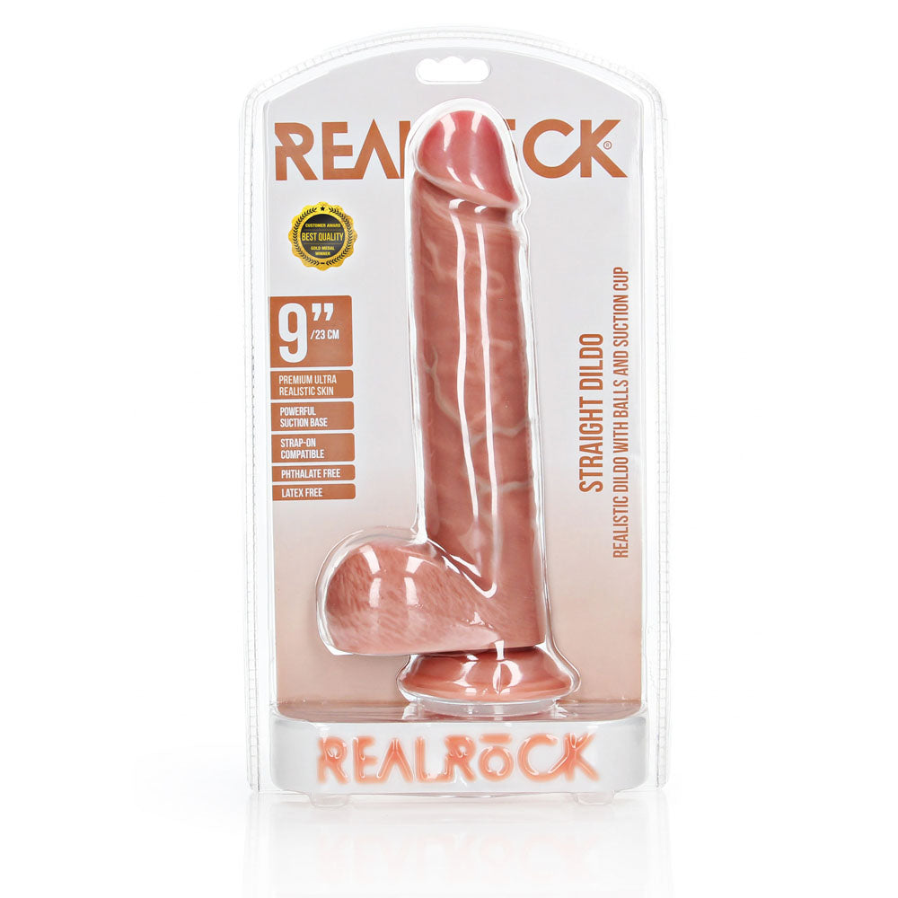 REALROCK Straight Realistic Dildo with Balls - Flesh 23cm (9") Dong w Suction