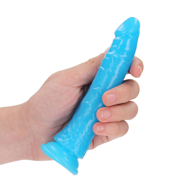 Shots Toys | REALROCK 15.5cm Slim Glow in the Dark Neon - Blue (6") Dildo Dong