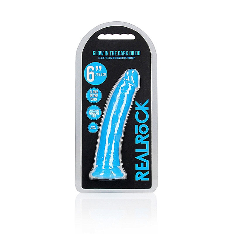 Shots Toys | REALROCK 15.5cm Slim Glow in the Dark Neon - Blue (6") Dildo Dong