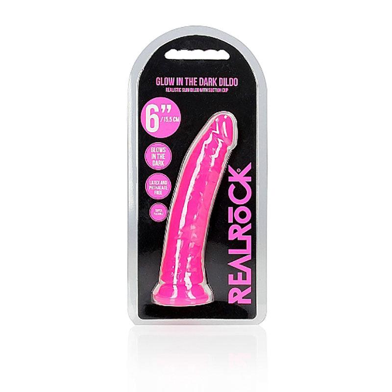 Shots Toys | REALROCK 15.5cm Slim Glow in the Dark Neon - Pink (6") Dildo Dong