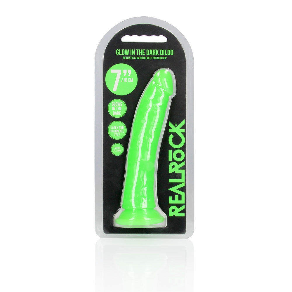 Shots Toys | REALROCK 18cm Slim Glow in the Dark Neon Green 7" Dildo Dong