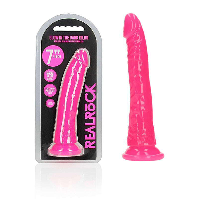 Shots Toys | REALROCK 18cm Slim Glow in the Dark Neon - Pink (7") Dildo Dong