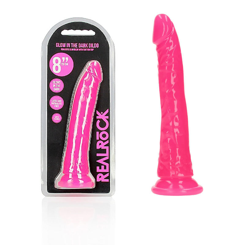 Shots Toys | REALROCK 20cm Slim Glow in the Dark Neon - Pink (8") Dildo Dong