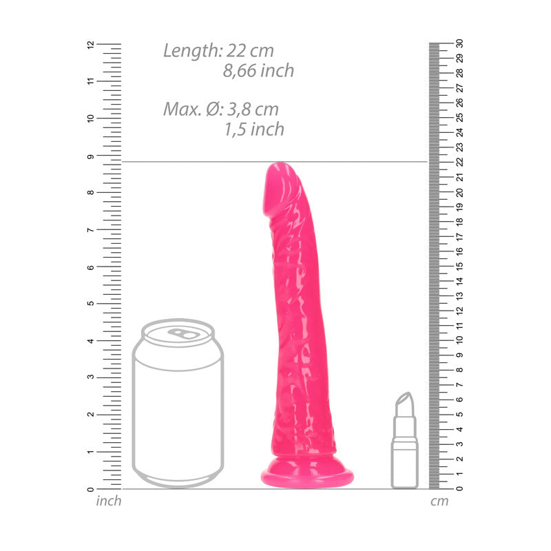 Shots Toys | REALROCK 20cm Slim Glow in the Dark Neon - Pink (8") Dildo Dong