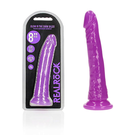 Shots Toys | REALROCK 20cm Slim Glow in the Dark Neon - Purple (8") Dildo Dong