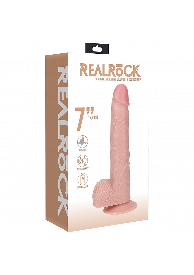 Shots Toys | REALROCK - 7" Vibrating Cock with Balls - Regular Straight Dildo - Flesh