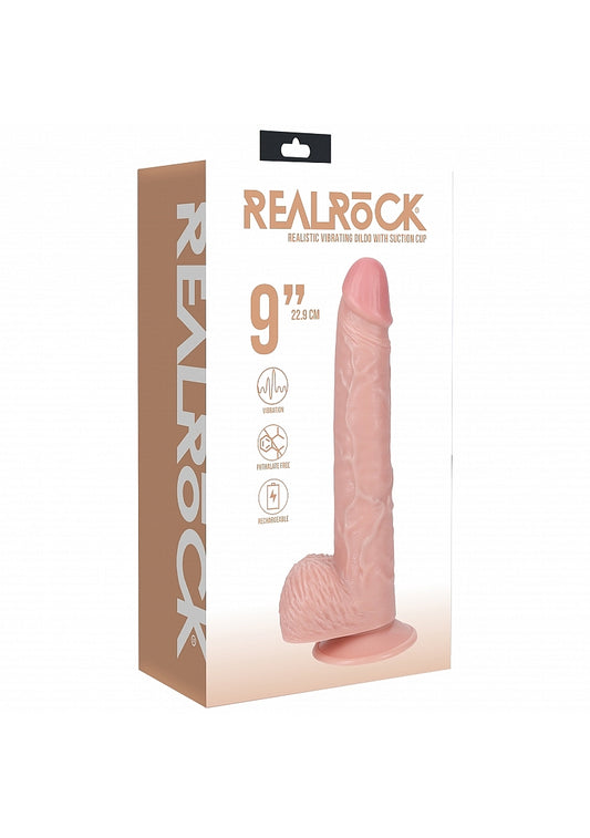 Shots Toys | REALROCK - 9" Vibrating Cock with Balls - Regular Straight Dildo - Flesh