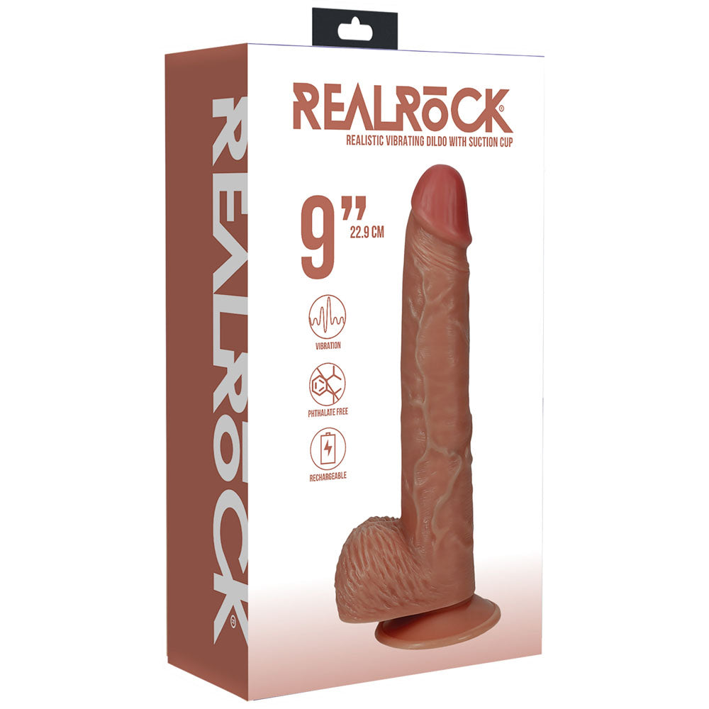 Shots Toys | REALROCK Realistic Vibrating + Balls - Tan 22.9cm (9") Dildo Dong