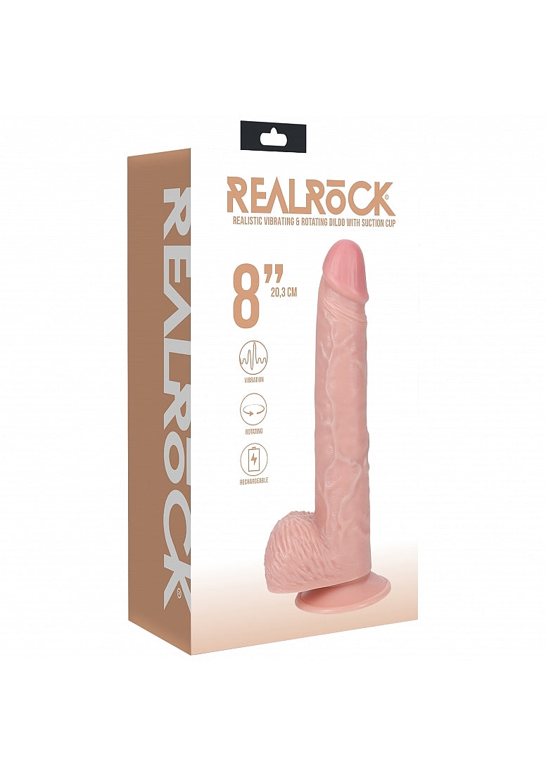 Shots Toys | REALROCK - 8" Vibrating Rotating Cock with Balls - Regular Straight Dildo - Flesh