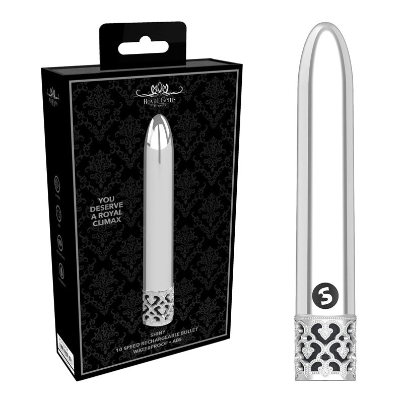 Shots Toys | ROYAL GEMS Shiny - ABS Silver 10.8cm USB Rechargeable Bullet