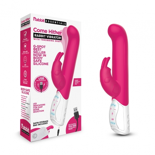 Rabbit Essentials Rechargeable Come Hither G-Spot Rabbit Vibrator Hot Pink