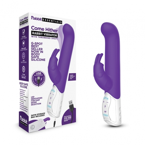 Rabbit Essentials Rechargeable Come Hither G-Spot Rabbit Vibrator Hot Purple