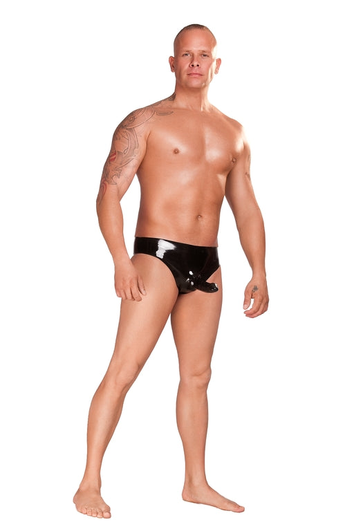 Saxenfelt Latex Mens Brief with Sleeve and Anal Plug - Black Small/Medium/Large/Extra Large