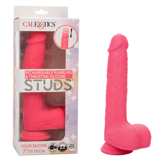 CalExotics Rechargeable Rumbling Thrusting Silicone Studs Vibrator Dildo Pink