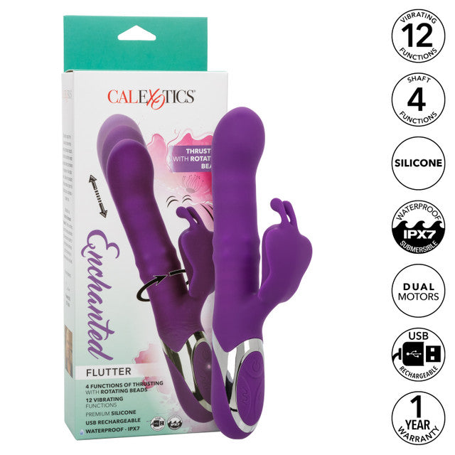 CalExotics Enchanted Flutter Rabbit Vibrator w Thrusting Rotating Beaded Shaft