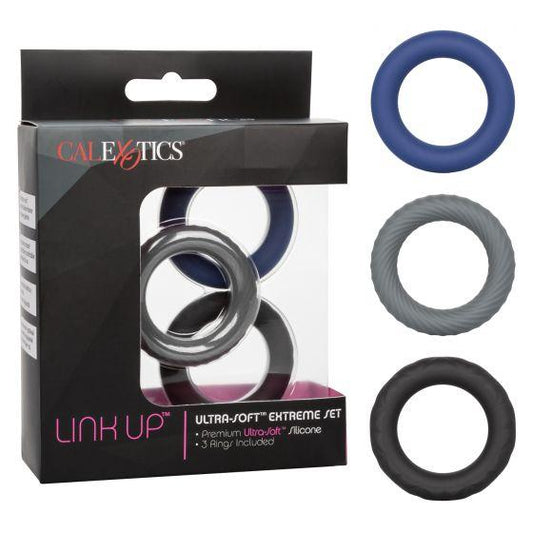 Calexotics Link Up Ultra-Soft Extreme Cock Ring Set - Dark