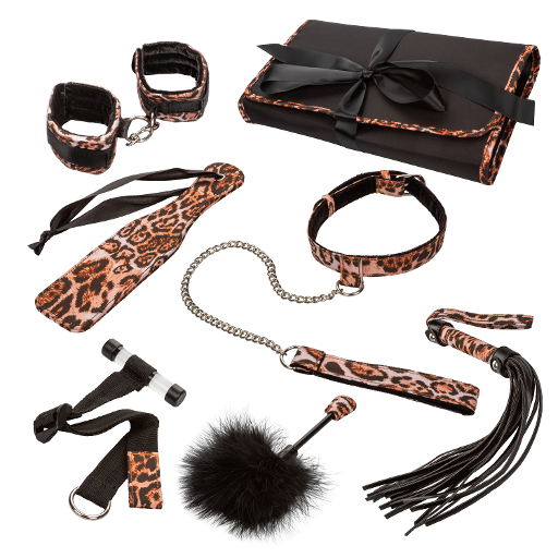 Calexotics Unleashed Adventure Set - 7 Piece Leopard Print Bondage Kit