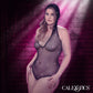 Calexotics Radiance Plus Size Hooded Deep V Bodysuit Dazzling Rhinestone Accents