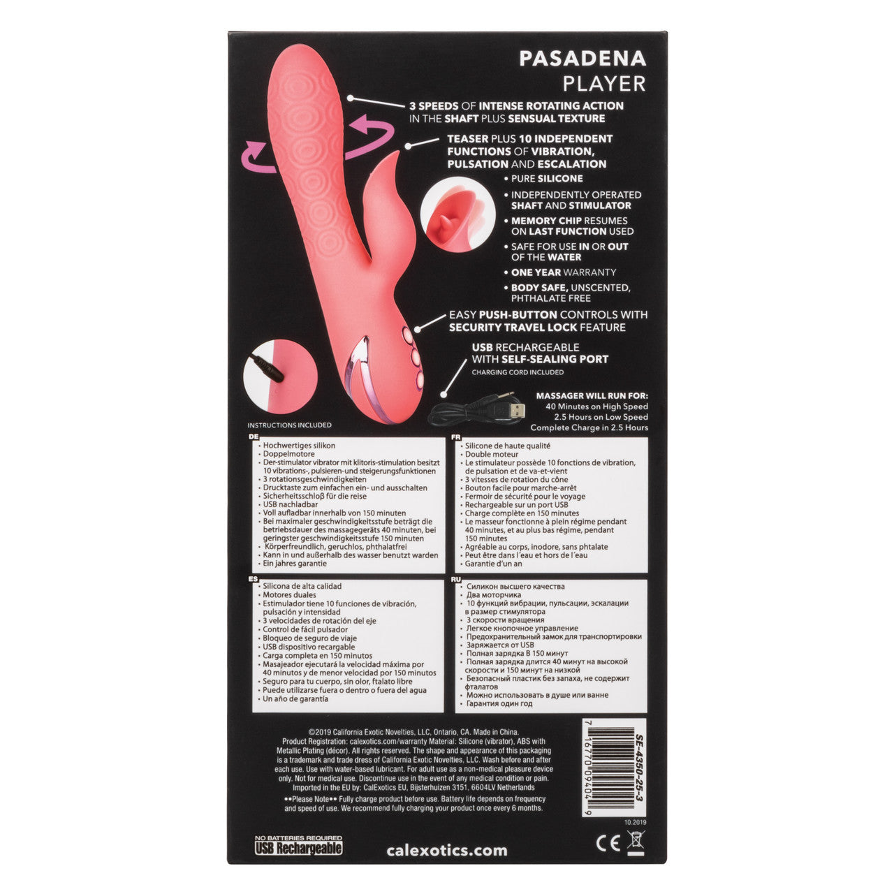 Calexotics California Dreaming Pasadena Player Massager G-Spot Rabbit Vibrator