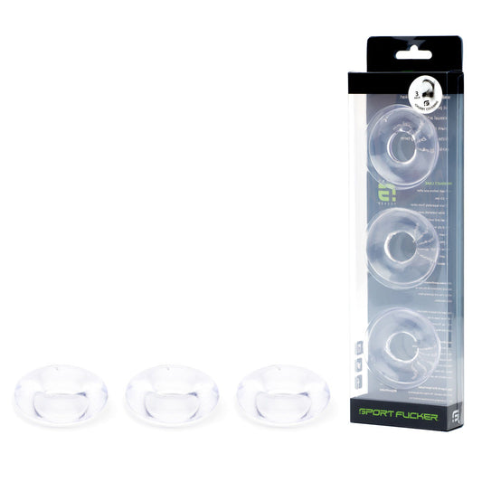 Sport Fucker Rubber Cockring - Clear Cock Ring Set - 3 Pack