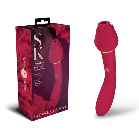 Secret Kisses ROSEGASM TWOSOME Rose Red 20.3cm Air Pulsation Stimulator & Vibrator