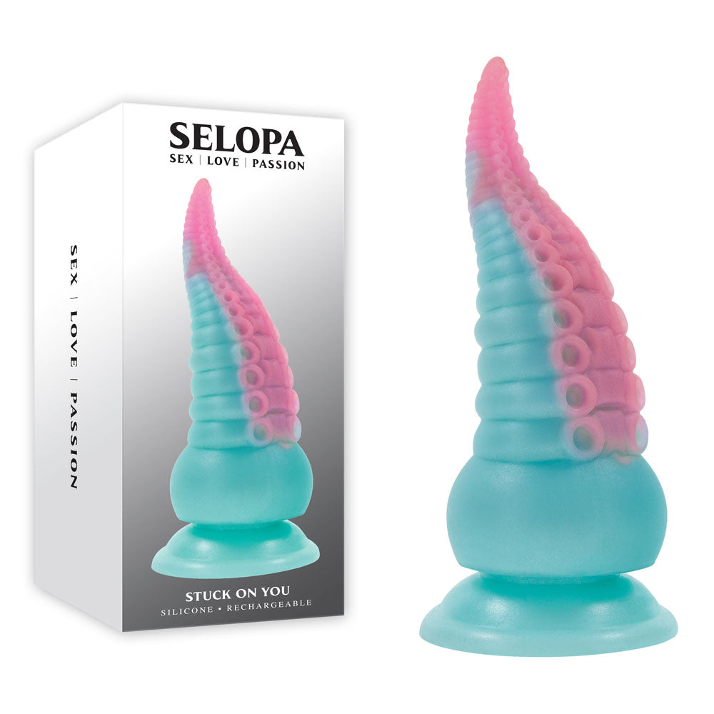 Selopa STUCK ON YOU - Blue/Pink 19cm USB Rechargeable Vibrating Tentacle Fantasy Dildo