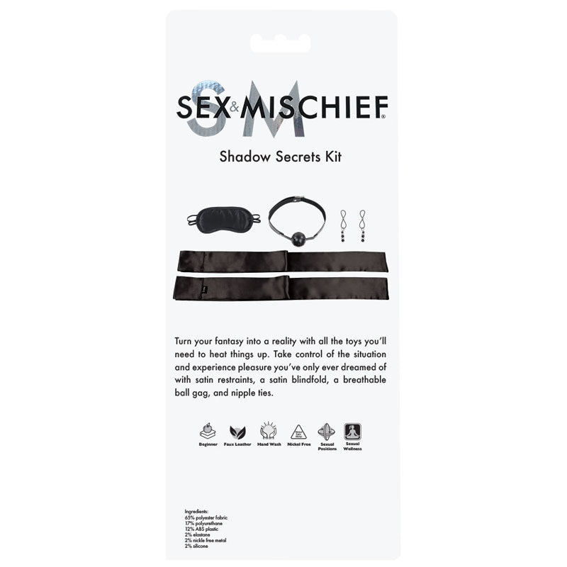 Sportsheets Sex & Mischief Shadow Secrets Kit - Black Beginners Bondage Kit - 4 Piece Set