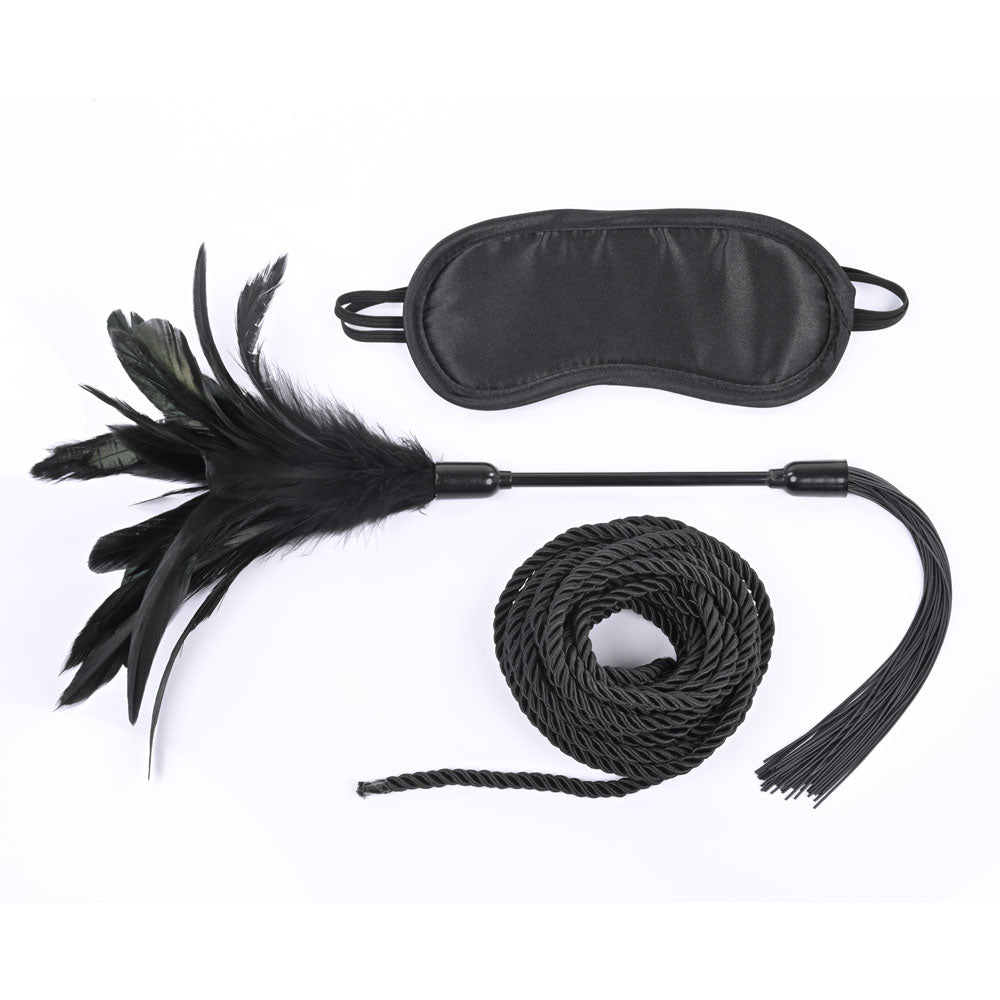 Sportsheets Sex & Mischief Shadow Tie and Tickle Kit - Black Beginners Bondage Kit