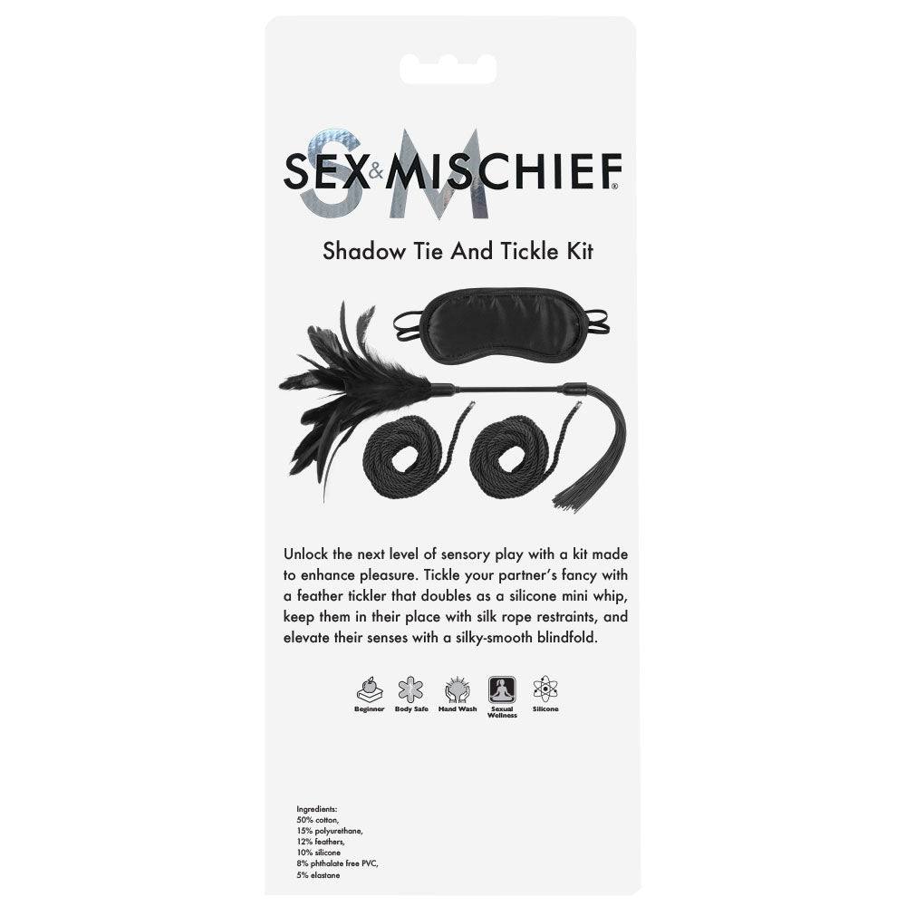 Sportsheets Sex & Mischief Shadow Tie and Tickle Kit - Black Beginners Bondage Kit