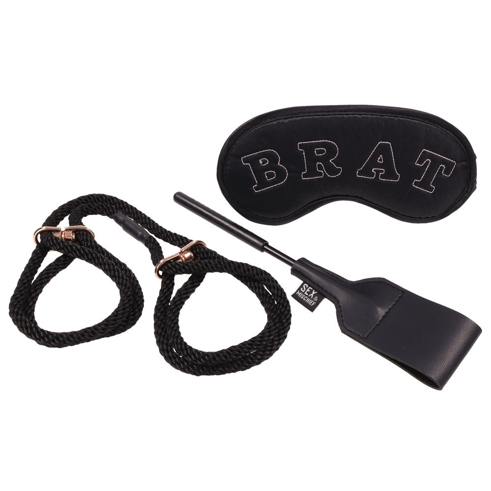 Sportsheets Sex & Mischief Knotty Brat Kit - Black Bondage Kit - 3 Piece Set