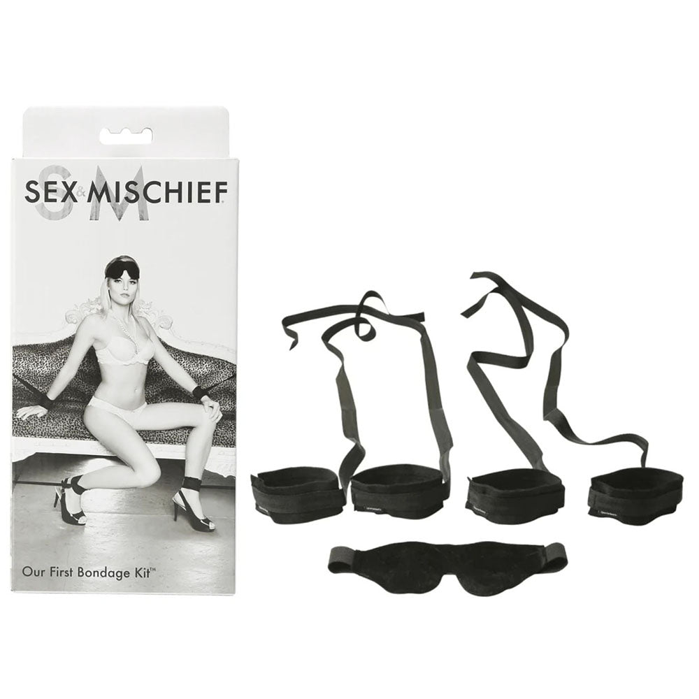 Sportsheets Sex & Mischief Our First Bondage Kit - Black Restraints & Eyemask