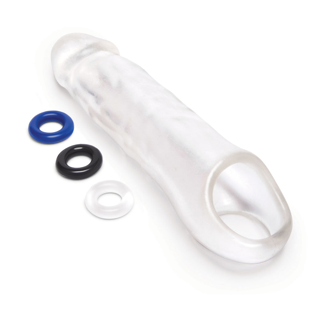 Size Up 3" See-Thru Penis Extender with Ball Loop - Clear 7.6cm Penis Extension Sleeve