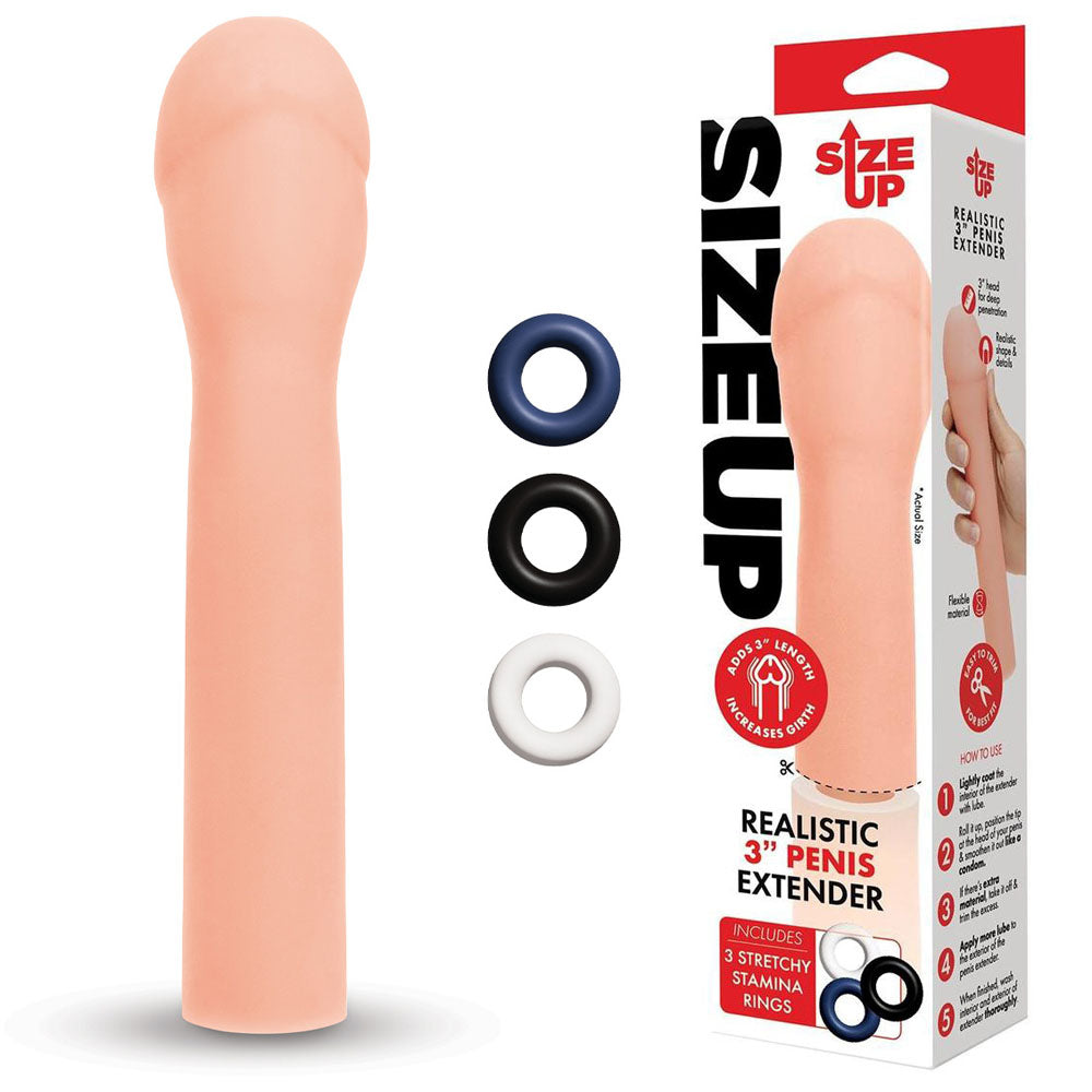 Size Up Realistic 3" Penis Extender - Flesh 7.6cm Penis Extension Sleeve