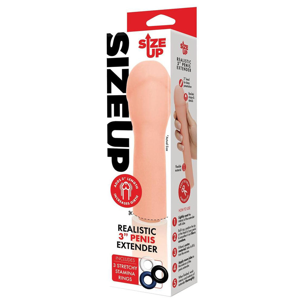 Size Up Realistic 3" Penis Extender - Flesh 7.6cm Penis Extension Sleeve