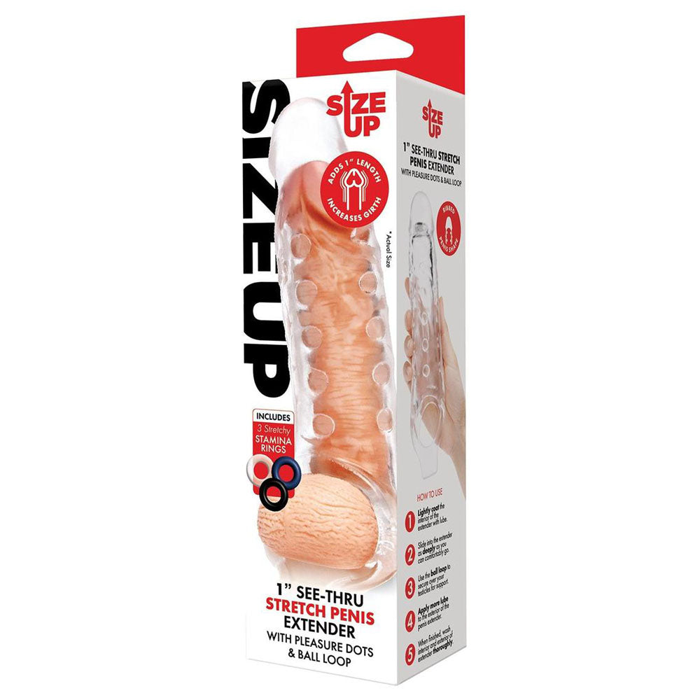 Size Up 1" See-Thru Stretch Penis Extender - Clear 2.5cm Penis Extension Sleeve