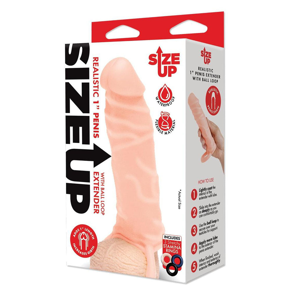 Size Up Realistic 1" Penis Extender - Flesh 2.5cm Penis Extension Sleeve