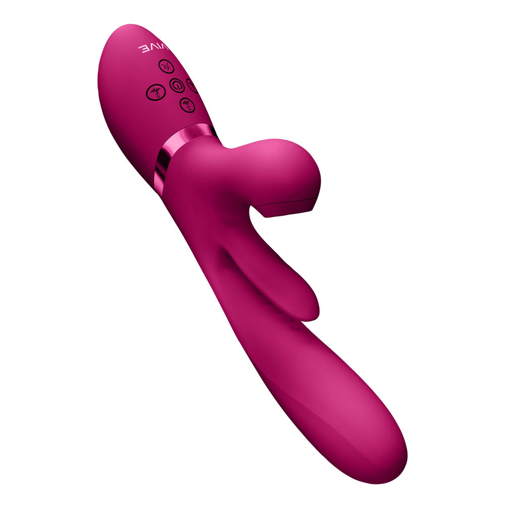 Shots Toys | VIVE Ena - Pink 25cm USB Rechargeable Thrusting Vibrator w Air Wave Stimulator