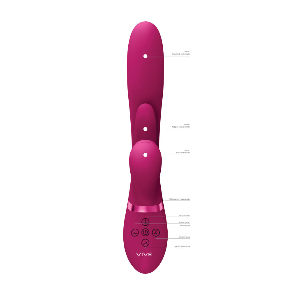 Shots Toys | VIVE Ena - Pink 25cm USB Rechargeable Thrusting Vibrator w Air Wave Stimulator