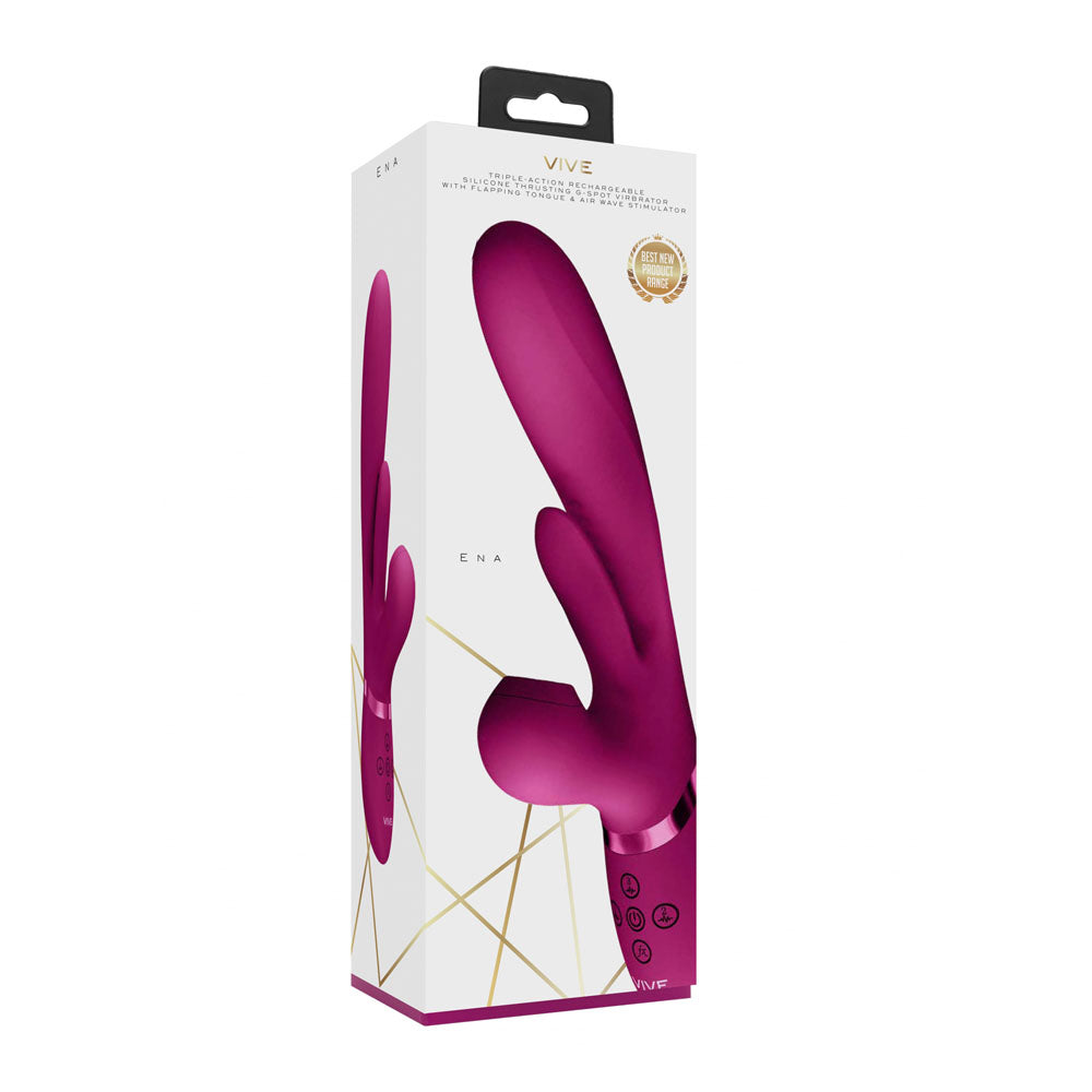 Shots Toys | VIVE Ena - Pink 25cm USB Rechargeable Thrusting Vibrator w Air Wave Stimulator