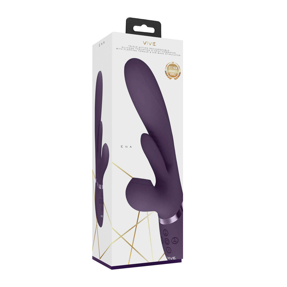 Shots Toys | VIVE Ena - Purple 25cm USB Rechargeable Thrusting Vibrator w Air Wave Stimulator