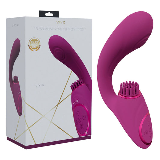 Shots Toys | VIVE Gen Triple Motor G-Spot Vibrator w Pulse Wave and Vibrating Bristles Pink