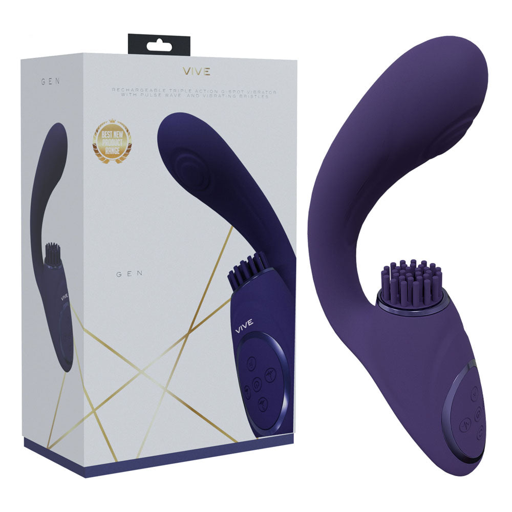 Shots Toys | VIVE Gen Triple Motor G-Spot Vibrator w Pulse Wave and Vibrating Bristles Purple