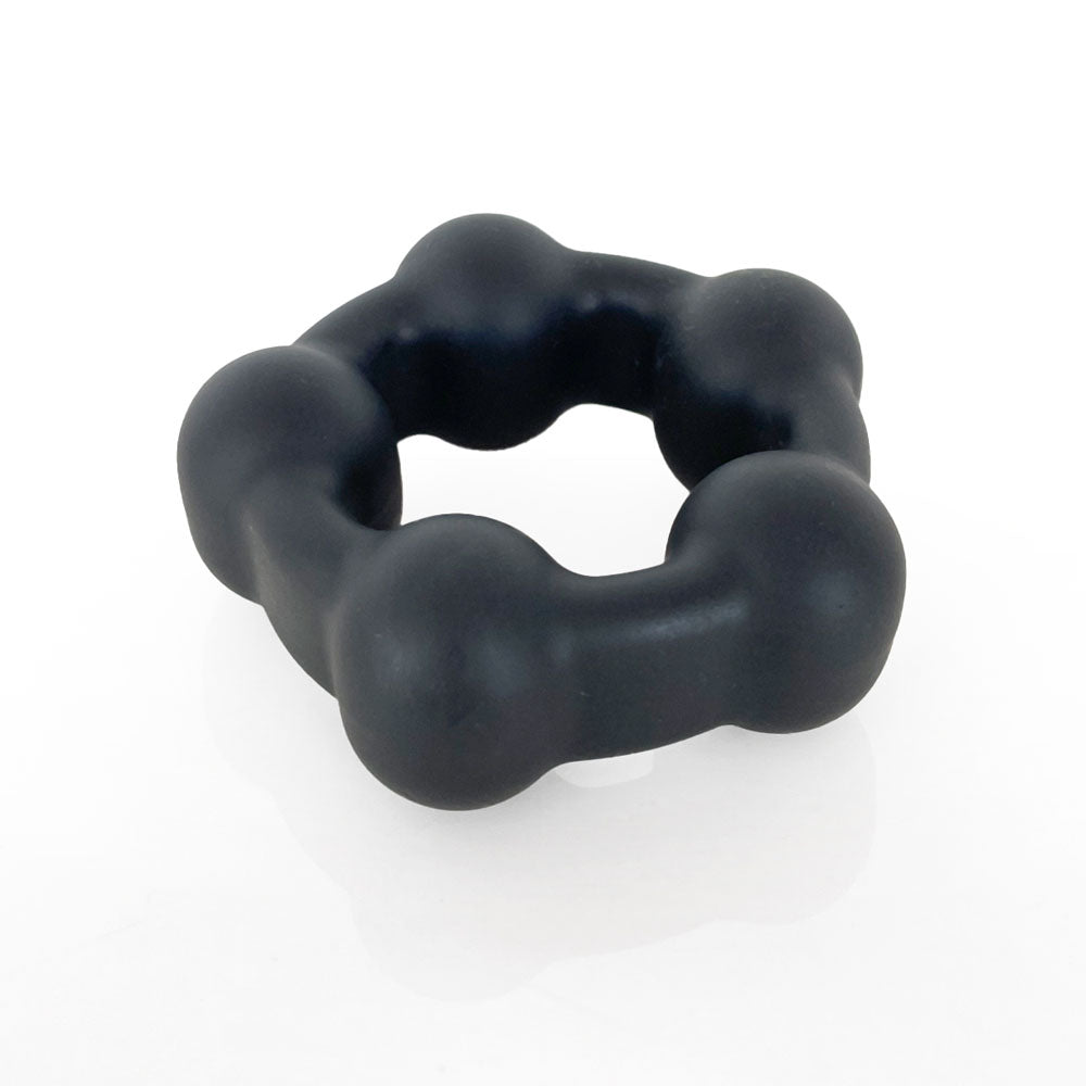 VERS Liquid Silicone Steel Motion C-Ring Black Cock Ring with Steel Motion Balls