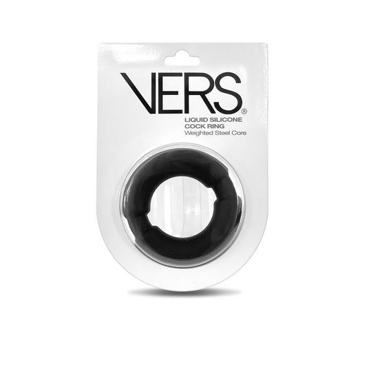 VERS Liquid Silicone Weighted Steel Core C-Ring Black Cock Ring with Steel Core