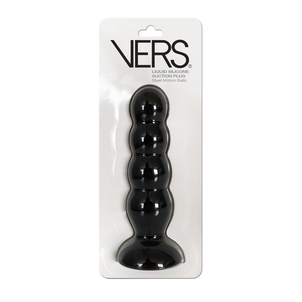 VERS Liquid Silicone Suction Plug - Black 16.5cm Butt Plug with Internal Steel Balls