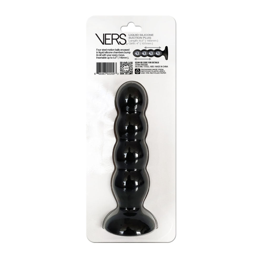 VERS Liquid Silicone Suction Plug - Black 16.5cm Butt Plug with Internal Steel Balls