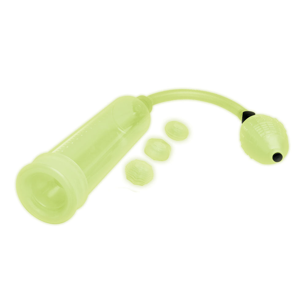 WhipSmart Glow In The Dark Penis Pump with 3 Piece Cock Ring Set