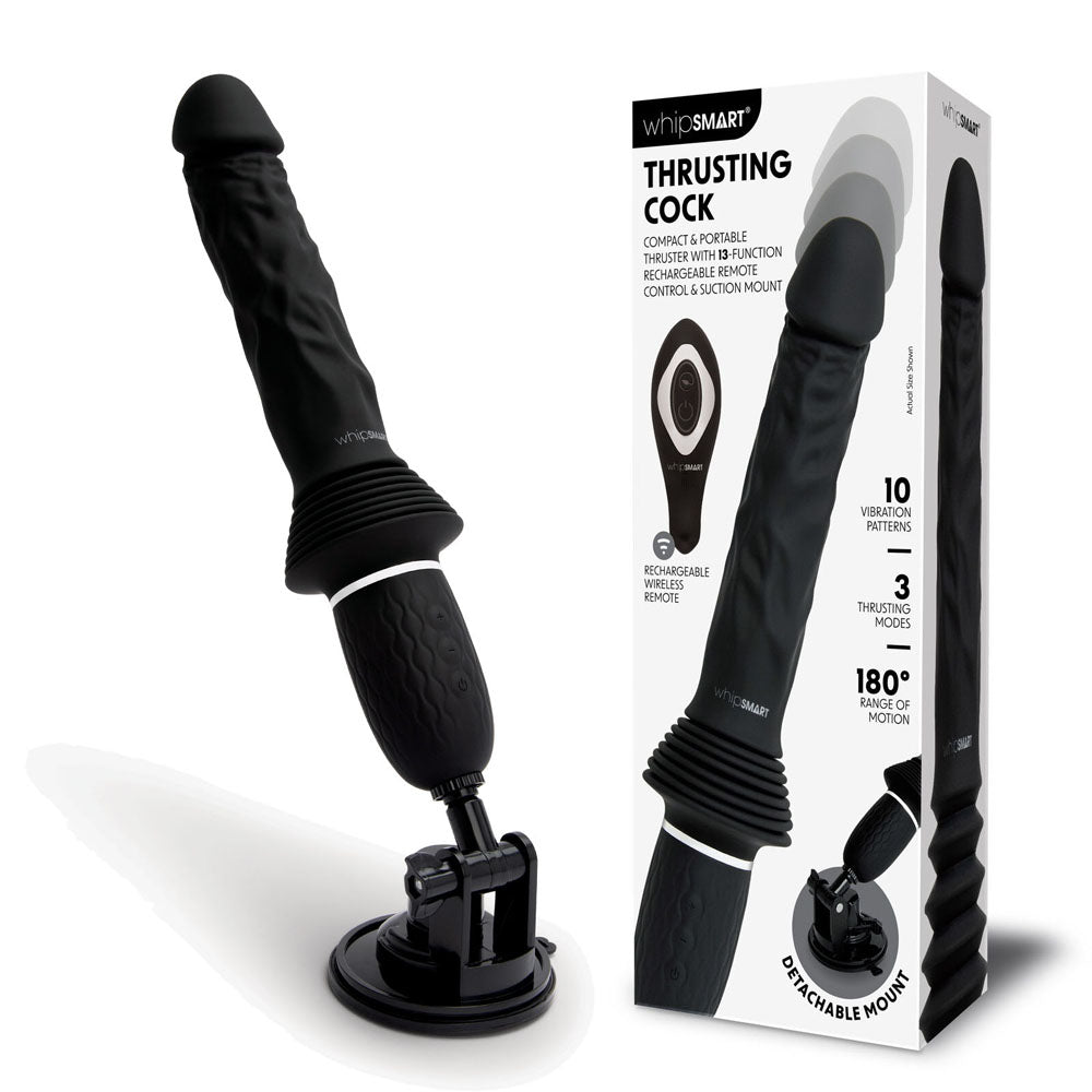 WhipSmart Thrusting Cock Black 30cm USB Rechargeable Thrusting Vibrator